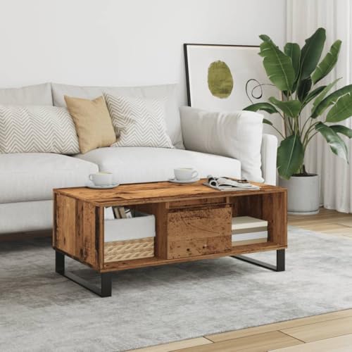 Table d'appoint industrielle en vieux bois et métal haut de gamme
