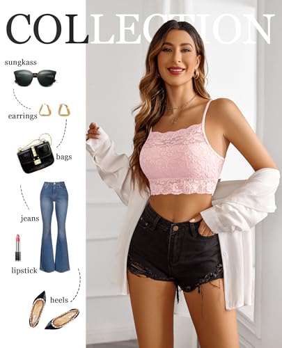 Image of Avidlove Lace Bralette for Women High Neck Camisoles Racerback Double-Layered Crop Top