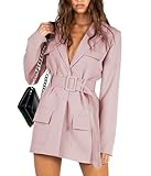 Loalirando Damen Trenchcoat V-Ausschnitt Elegante Langarm Mantel mit Tasche KlassischeHerbst Frühling Jacke (Hellrosa, S)