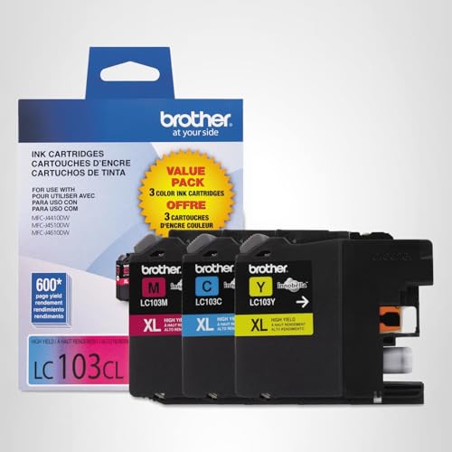 Brother LC1033PKS, LC-103, Innobella High-Yield Ink, 600 Page-Yield, 3/Pack, Cyan-Magenta-Yellow