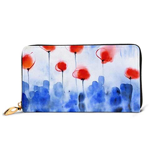 Preisvergleich Produktbild JHGFG Mode Handtasche Reißverschluss Brieftasche Abstraktion Blau Rot Helle Mohnblumen Gezeichnet Telefon Kupplung Geldbörse Abendkupplung Blockieren Leder Brieftasche Multi Card Organi