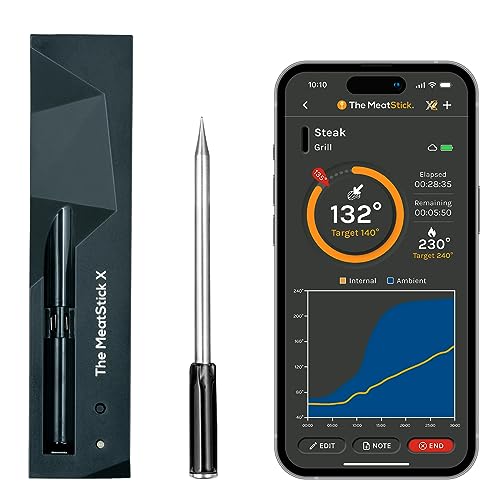 MeatStick X (One Probe Set) | Smart Wireless Meat Thermometer | 260ft Range Digital Food Probe with Bluetooth | for Smoking, Grilling, BBQ, Air Fryer, Deep Frying, Oven, Sous Vide, Rotisserie