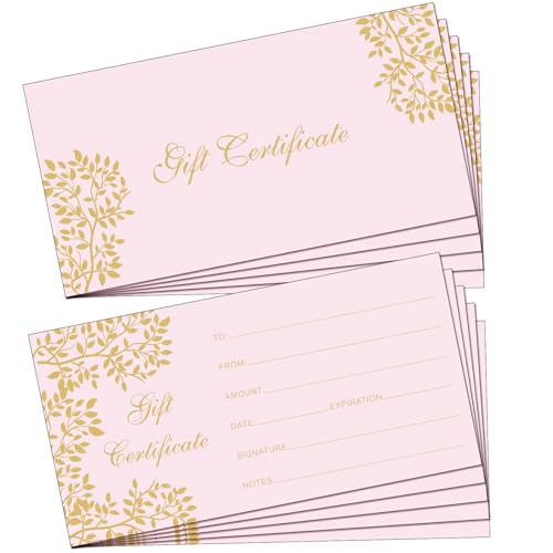 Cartes de coupon vierges roses Outus format 9x18 cm pour chèques cadeaux