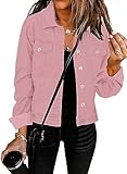 GRAPENT Women's Casual Basic Button Down Long Sleeve Stretchy Jean Trucker Denim Jacket with Pockets for Women Petite Color Pink X-Small Size 0 Size 2
