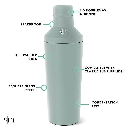 Simple Modern Cocktail Shaker Set with Jigger Lid | Stainless Steel Boston Shaker Insulated Martini Mixer for Mocktails | Gifts for Men Women Him Her | Classic Collection | 20oz | Sea Glass Sage by Simple Modern - Image 2