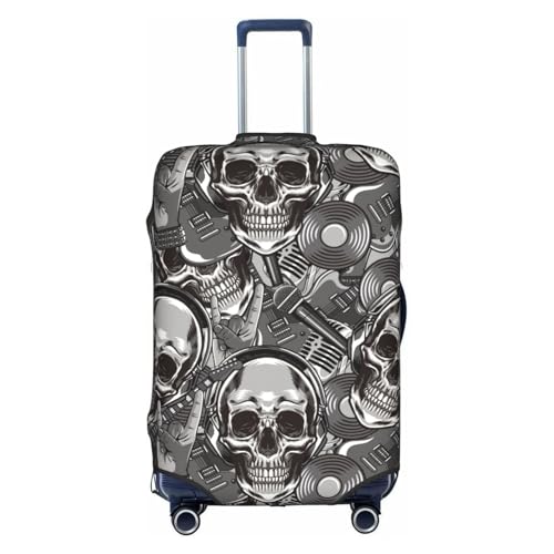 Retro Electric Guitar Skulls Rock Music Travel Luggage Cover Elastic Suitcase Protector Washable Baggage Covers For Trunk Case Fits 22-24 Inch Luggage