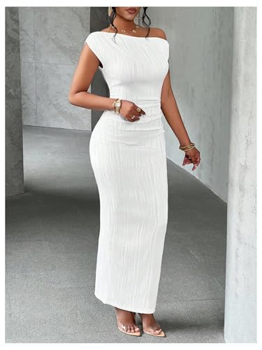 SOLY HUX Women's Elegant Maxi Dresses One Shoulder Short Sleeve Bodycon Cocktail Prom Dress2