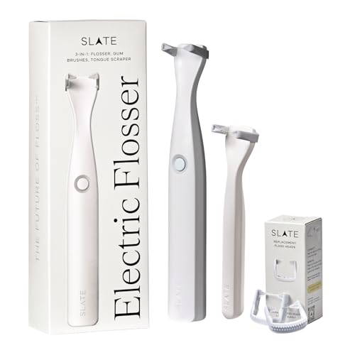 Fil dentaire électrique Slate Flosser avec mini fil de voyage et 12 têtes de rechange