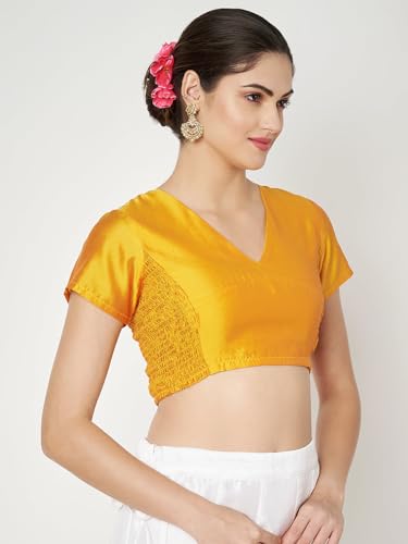 Image of studio rasa Women's Silk Blend Stretchable Crop Top for Festive Wedding Party