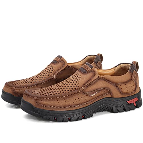Image of COSIDRAM Men Walking Leather Shoes Sneakers Luxury Casual Slip On Loafers | Durable genuine leather upper, rugged non-slip outsole, suitable for outdoor hiking and daily casual commuting