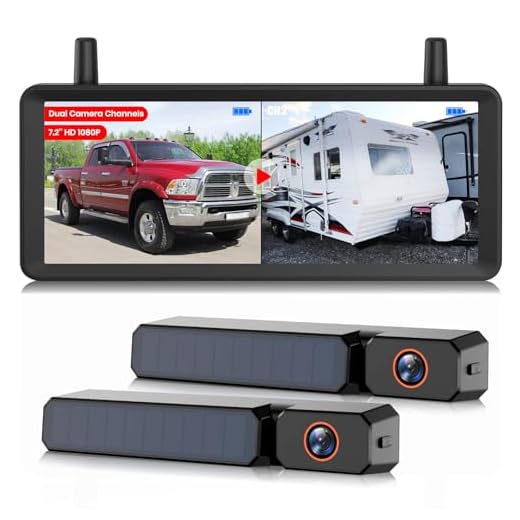 Solar Rückfahrkamera Kabellose 2-Kamera System: 2-Min Installation, 7,2“ 1080P HD Split-Screen Monitor mit Dual-Antennen, Stabile Signal, IP69K wasserdichte Rückfahrkameras für LKW, Wohnmobil, Camper