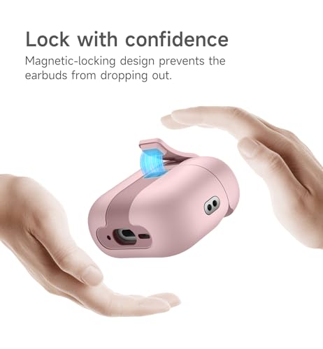 Image of SURITCH for AirPods 4 Case (2024), Magnetic Lock Bumper Cases Compatible with Airpods 4th Generation, Rugged Protective Cover with Stylish Hanging Lanyard Cases for Women Men, Pink