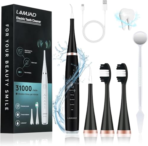 Cepillo de dientes eléctrico con 5 modos, con 2 cabezales intercambiables y 2 tipos diferentes de cepillo (negro)