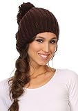 Sakkas CHSS1545 - Lax Wide Unisex Kabel Strick Große Pom Pom Bobble Beanie Hut Cap - Braun - OS