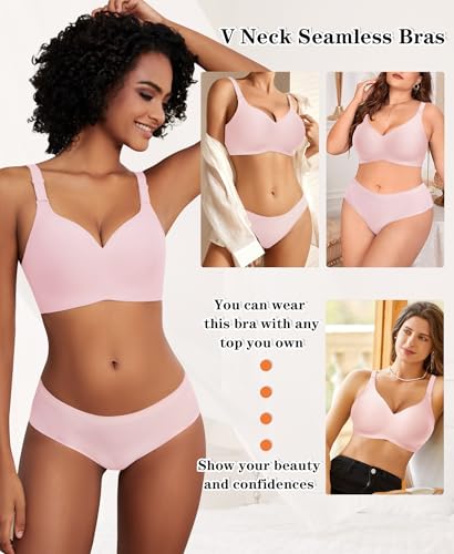 Image of DOCUMO Wireless Bras for Women No Underwire Seamless Push Up Bras with Support and Lift, V Neck Bralette with Bra Extender
