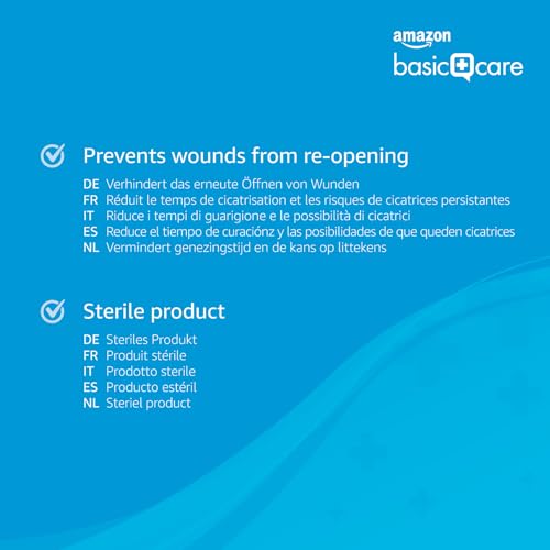 Amazon Basic Care - Wundverschlussstreifen, hypoallergen, steril, 4 Größen, 60 Stück