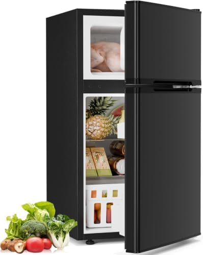Antarctic Star Compact Refrigerator with Freezer,2 Door Mini Fridge,Adjustable Shelf,Small Fridge for Bedroom Office Dorm Kitchen,3.2 Cu.Ft.BLACK