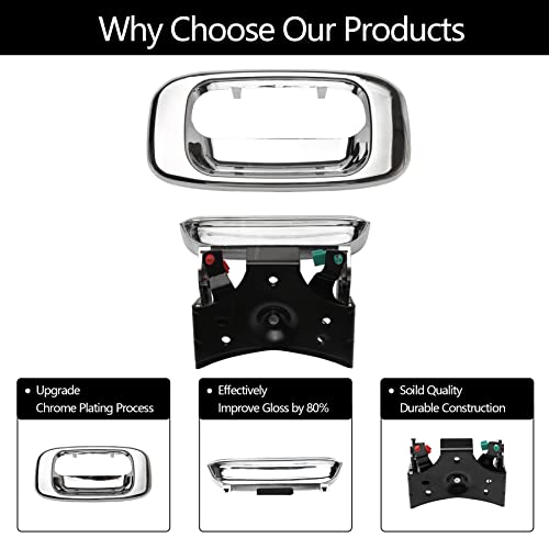 Image of Tailgate Door Handle & Bezel Lock Set, Compatible with 1999-2007 Chevy Silverado GMC Sierra 1500 2500 3500, Chrome Exterior Rear with Rod Clips | Replaces# 15997911, 15228539, 15228541, 15228540