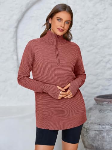 Image of PRETTYGARDEN Womens Long Sleeve Quarter Zip Pullover Sweater