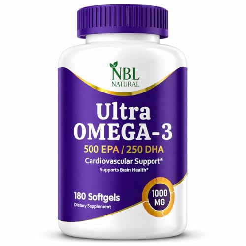 NBL Natural Ultra Omega 3 Fish Oil 1000mg 500EPA 250 DHA, Cardiovascular Support, 180 Softgels
