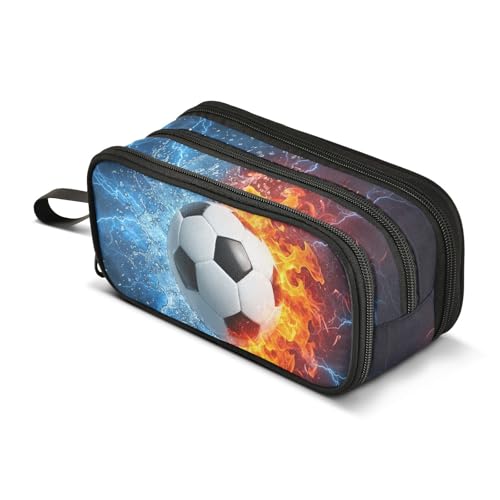 Image of Soccer Football Ball Pencil Case Box Boys Girls Large Pencil Pouch with Zipper Compartments Big Capacity Stationery Pen Bag Organizer for Kids Teens Adults School Office
