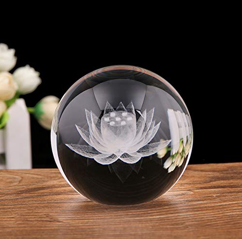 Waltz&F 60mm Inner Carving Lotus Flower Crystal Paperweight with Stand Fengshui Crystal Ball Home Decoration - Thumbnail 3