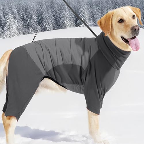 Allgemeiner Hunde-Fleecemantel mit Beinen, Hundemantel, Fleece, wasserdicht, mit gestepptem Rücken und hochelastischem Kragen, Winter-Hundejacke, verstellbarer Ganzkörper-Einteiler mit Geschirrloch