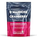 D-Mannose with Cranberry 1000mg per Capsule - High Strength Natural Dmannose Supplement - Urinary Tract & Bladder Care for Women, 60 Capsules - Vegan & UK Made