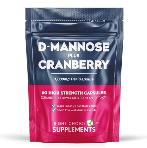 D-Mannose with Cranberry 1000mg per Capsule - High Strength Natural Dmannose Supplement - Urinary Tract & Bladder Care for Women, 60 Capsules - Vegan & UK Made