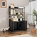 FinerFurnis Litter Box Enclosure with 2 Storage Shelves Black Hidden Cat Litter Box Furniture with Scratch Pad Indoor Cat House Kitty Box Washroom Cat Bookshelf Cabinet-Black