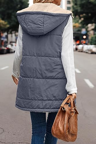 Long Fleece Vest for Women Sleeveless Lightweight Reversible Sherpa Vests Zip Up Puffer Jacket Coat Outerwear4