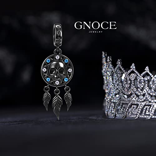 GNOCE Skull Dreamcatcher Pendant Charm 925 Sterling Silver Black Plated Dangle Charm Inlaid with CZ Stones Fit Bracelet/Necklace for Women Wife3