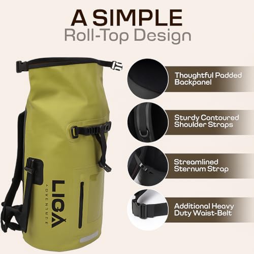 Bolsa impermeable LIGA Duffel Backpack, 30L con cierre roll-top para viajes, mochila de almacenamiento seco acolchada para senderismo, kayak, camping y pesca (Verde) miniatura 4