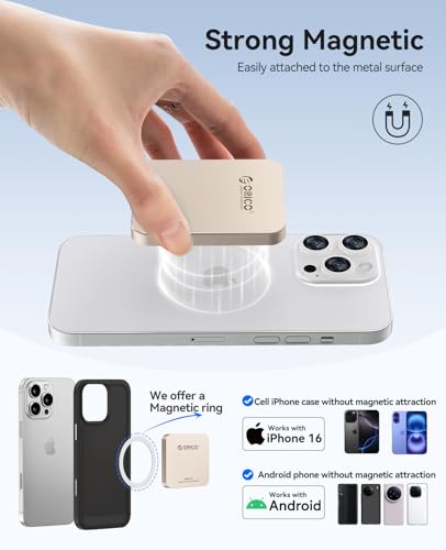 Image of ORICO 1TB Magnetic External SSD, Aluminum Alloy, Up to 2000MB /s, 4K 120Hz ProRes HDR Record and Store, External Solid State Drive, Compatible with iPhone 17 16 Pro Max, Tablet, Computer - K20MINI Gold