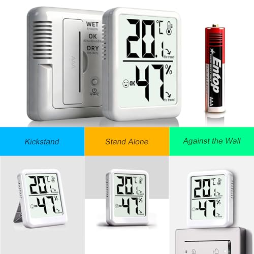 Room Thermometer Indoor Hygrometer with Celsius/Fahrenheit (℃/℉) Switch, Humidity Meter Gauge Digital Temperature and Humidity Sensor Monitor for Home Pets Plants - AAA Battery Included