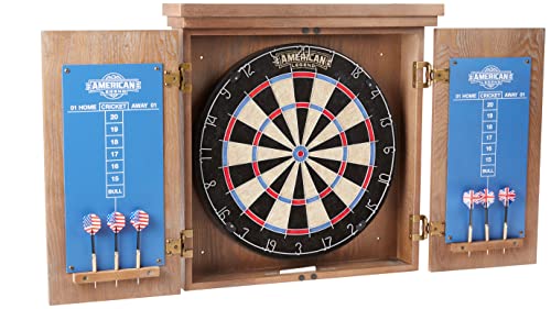 American Legend Charleston Solid Wood Bristle Dartboard Cabinet Set - Includes 18” dartboard and 6 steel tip darts by American Legend - Used condition - US$107.58