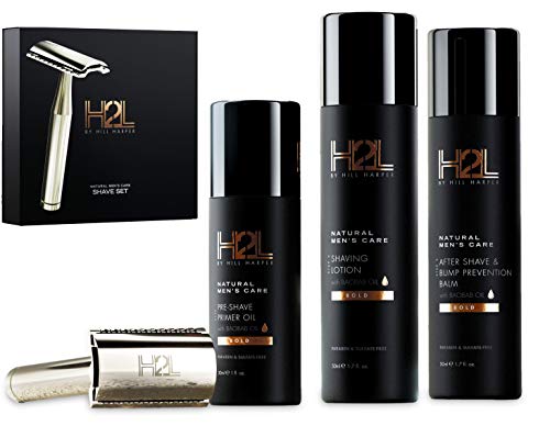 H2L Complete Wet Shaving Kit For Men | Includes High-End Razor & 5 Blades, Pre-Shave Primer Oil, Shaving Lotion, & After Shave Bump Prevention Balm (5 pieces in gift set) | By Hill Harper