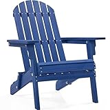 Yaheetech Folding Adirondack Chair Set of 1 Outdoor, 300LBS Solid Wood Garden Chair Weather Resistant, Fire Pit Lounge Chairs for Garden/Yard/Patio/Lawn, Blue
