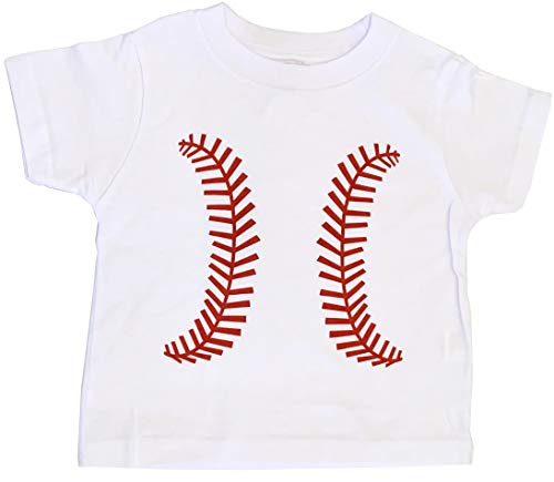 Bambino Sport Kids Sports Clothes - Short Sleeve Baseball T-Shirtâ€“ White with Red Laces (5/6T)