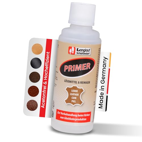 Lederreiniger - acetonfreier Primer, Reiniger und Entfetter für Leder zur Vorbehandlung von Glattleder vor dem Farbauftrag - Preparer für Naturleder - für optimales Finish - Lederfarben und Farbsprays Lederreiniger - acetonfreier Primer, Reiniger und Entfetter für Leder zur Vorbehandlung von Glattleder vor dem Farbauftrag - Preparer für Naturleder - für optimales Finish - Lederfarben und Farbsprays