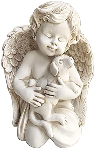 realideas 7" Resin Angel with Dog Statue Pet Dog Memorial Sculpture Indoor Outdoor Home Garden Guardian Rememberance Puppy Figurine