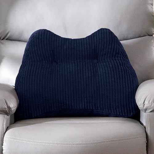 Lumbar Support Pillow for Recliner Chair/Accent Chair/Couch/Office Chair, Tufted Corduroy Back Support Cushion for Elderly, M-Shaped Recliner Cushions for Back Rest, Pain Relief, Reading, Navy