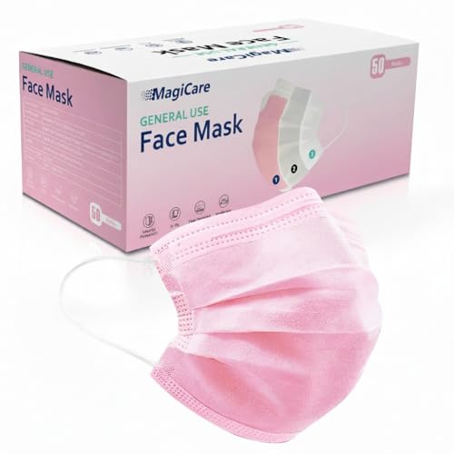 MAGICARE Pink Face Mask Disposable for Adults Pink Mask for Women & Men