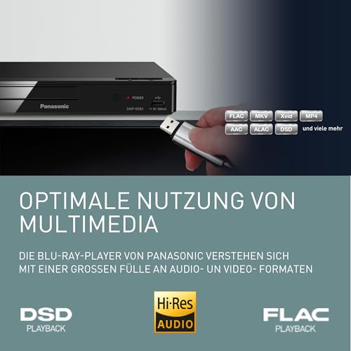 Panasonic DMP-BD84EG-K Smart Network 2D Blu-ray DVD-Player, Internet-Apps, hochauflösendes Audio, Wiedergabe von externer Festplatte, USB, Ethernet, kompaktes Design, Schwarz