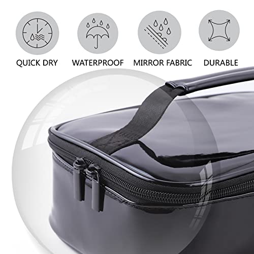 Ontesy Small Lunch Box For Men Women, Patent Leather Lunch Bag Thermal Insulated Mini Lunchbox Lunch Pail Reusable Food Container Snack Bag (Solid Black) #TOP2