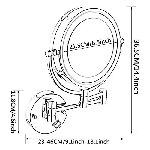 Miroir LED mural grossissant 3X rond 8,5 pouces double face orientable