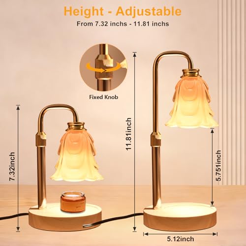 Flower Candle Warmer Lamp with Timer and Dimmer 4-Level Dimmable Adjustable Height Light Heat Lamp for Jar Candles Modern Cute Home Decor for Living Room Bedroom Gold-Flower by Flyzenvibe - Image 3