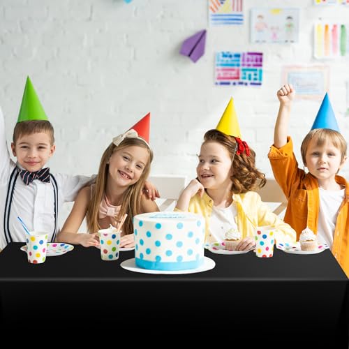 Image of tujol Black Disposable Plastic Table Cloth Roll 54 inch X 100', Plastic Table Cover with Cutter Box, Cut to Size Disposable Tablecloth for Parties