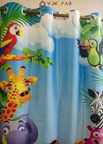 Image of 3D Printed Curtains for Kids Room Cartoon Curtains for Window 5 feet Curtain Set of 1 Pcs, Cartoon Animals Jungle