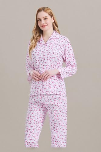 Image of GLOBAL Women Cotton Pajamas Long Sleeve PJs Button Down Sleepwear S-3XL